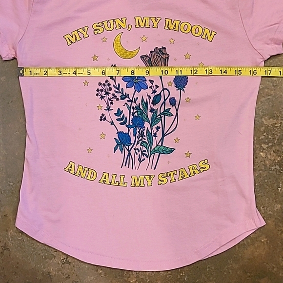 Ana Cabana Boho Pink Graphic Moon Stars & Flowers Tee Small - Picture 7 of 8
